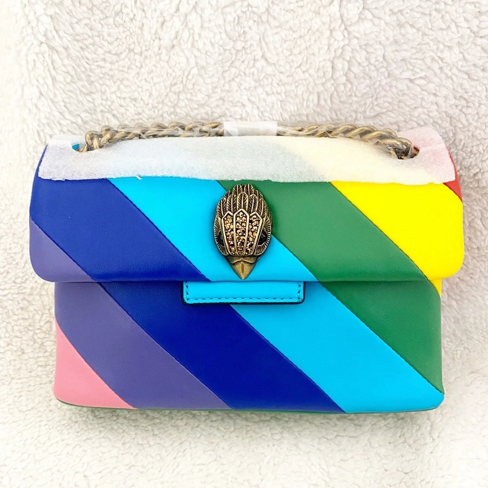 Kurt Geiger London Leather Mini Kensington Rainbow Stripe Crossbody Bag NWT - Picture 1 of 11
